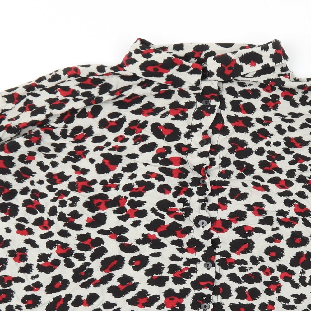 Zara Womens Grey Animal Print Viscose Basic Button-Up Size M Collared - Leopard Print