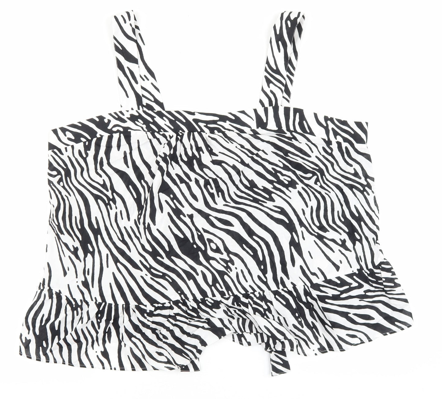 Marks and Spencer Womens Black Animal Print 100% Cotton Basic Tank Size 24 Square Neck - Zebra Print