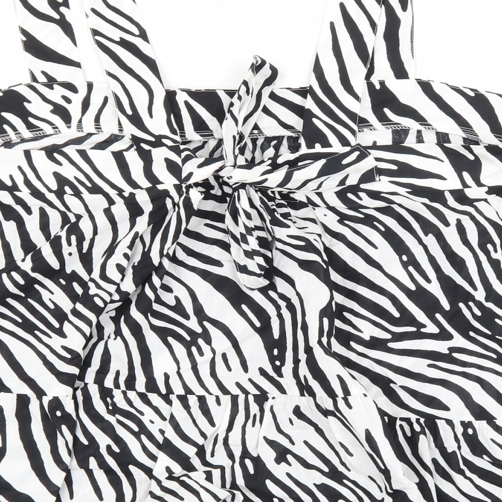 Marks and Spencer Womens Black Animal Print 100% Cotton Basic Tank Size 24 Square Neck - Zebra Print