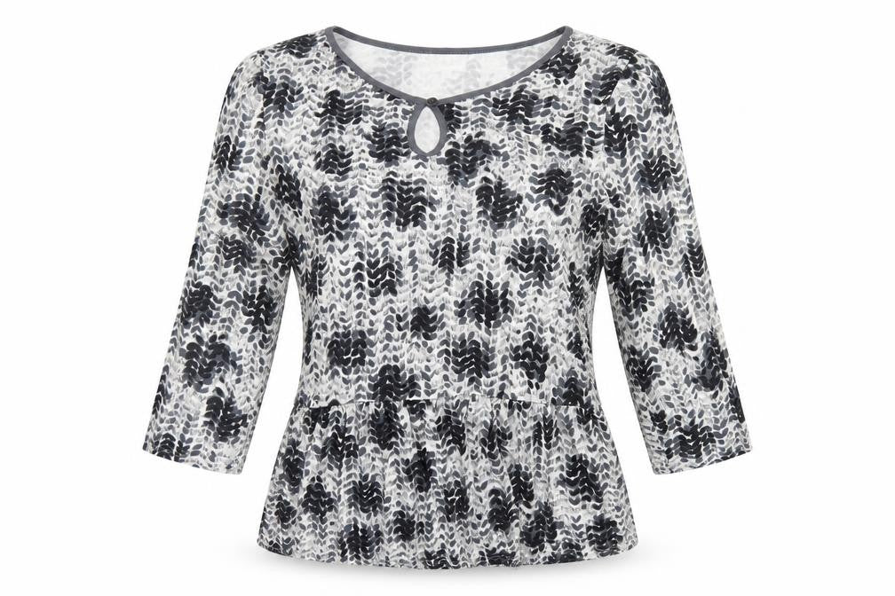 East Womens Black Geometric Viscose Basic Blouse Size S V-Neck