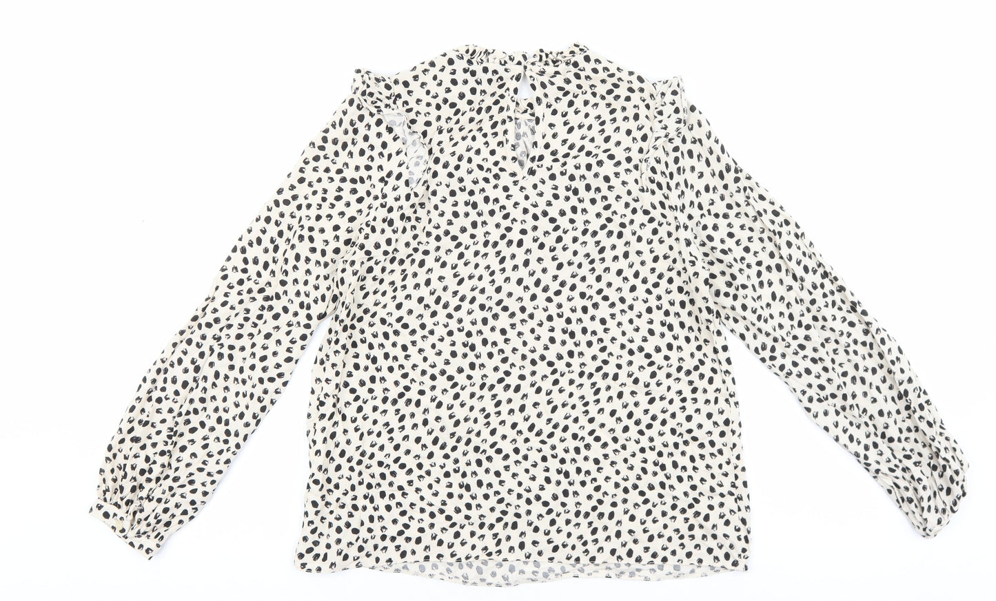 New Look Womens Beige Geometric Viscose Basic Blouse Size 6 Round Neck