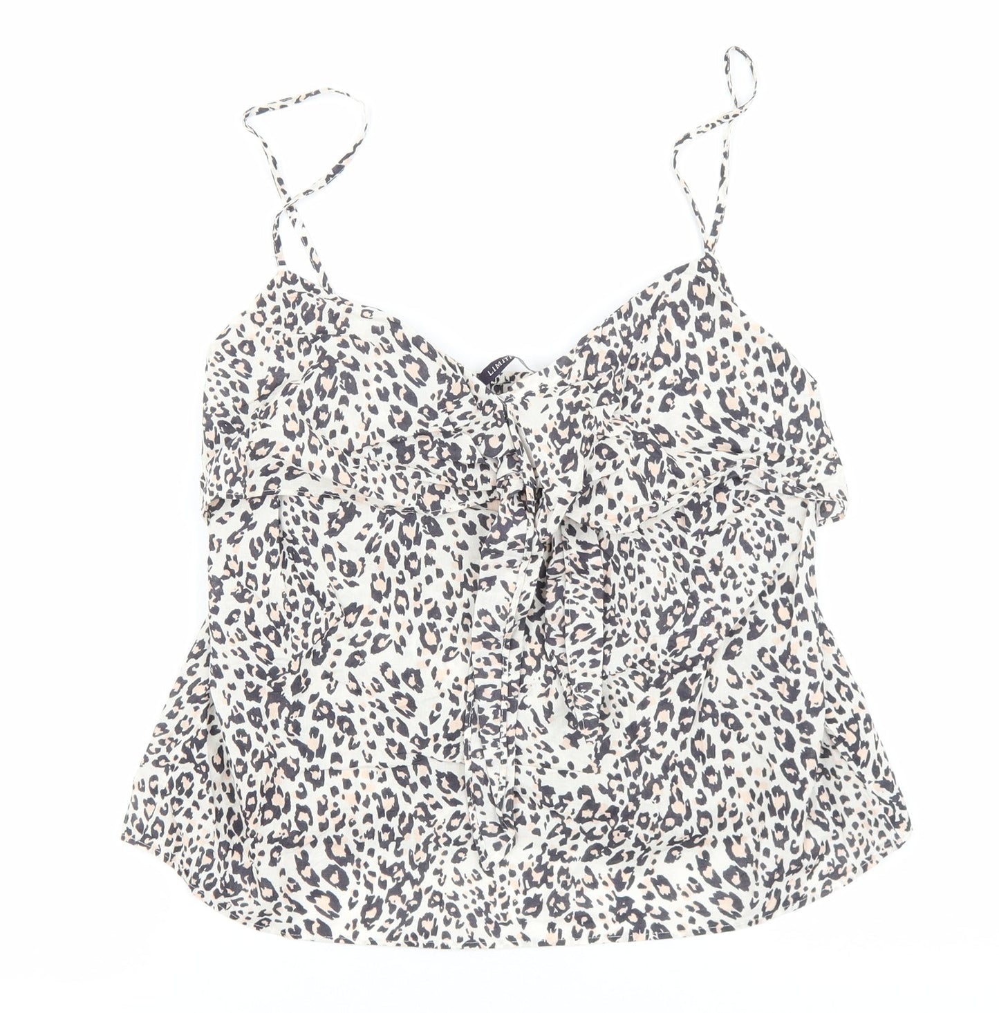 Marks and Spencer Womens Beige Animal Print 100% Cotton Basic Tank Size 8 V-Neck - Leopard Print
