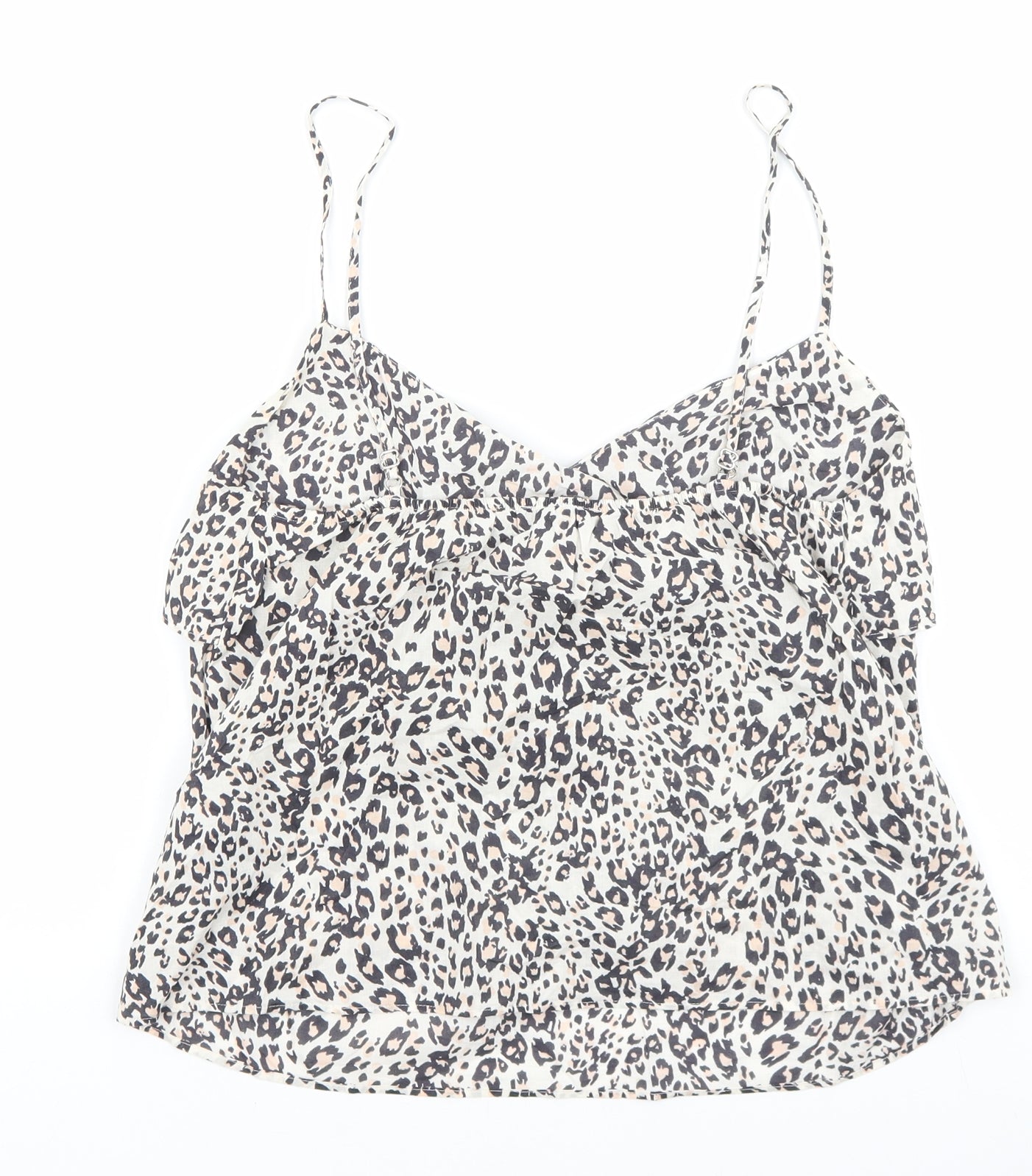 Marks and Spencer Womens Beige Animal Print 100% Cotton Basic Tank Size 8 V-Neck - Leopard Print