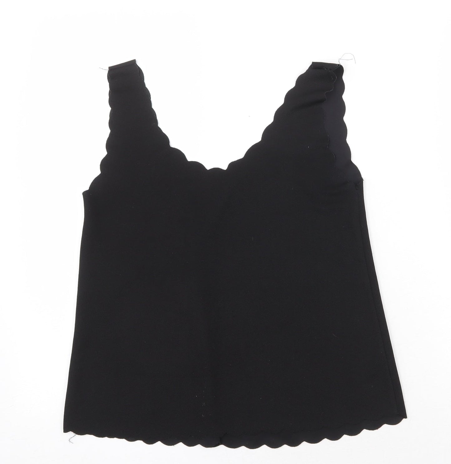 Candy Crush Womens Black Polyester Basic Tank Size S V-Neck - Scallop Hem