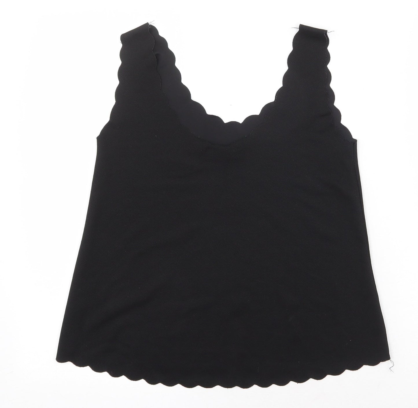 Candy Crush Womens Black Polyester Basic Tank Size S V-Neck - Scallop Hem