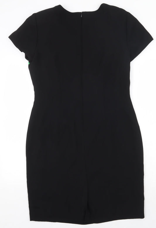 Worthington Industries Womens Black Polyester Shift Size 10 Round Neck Zip