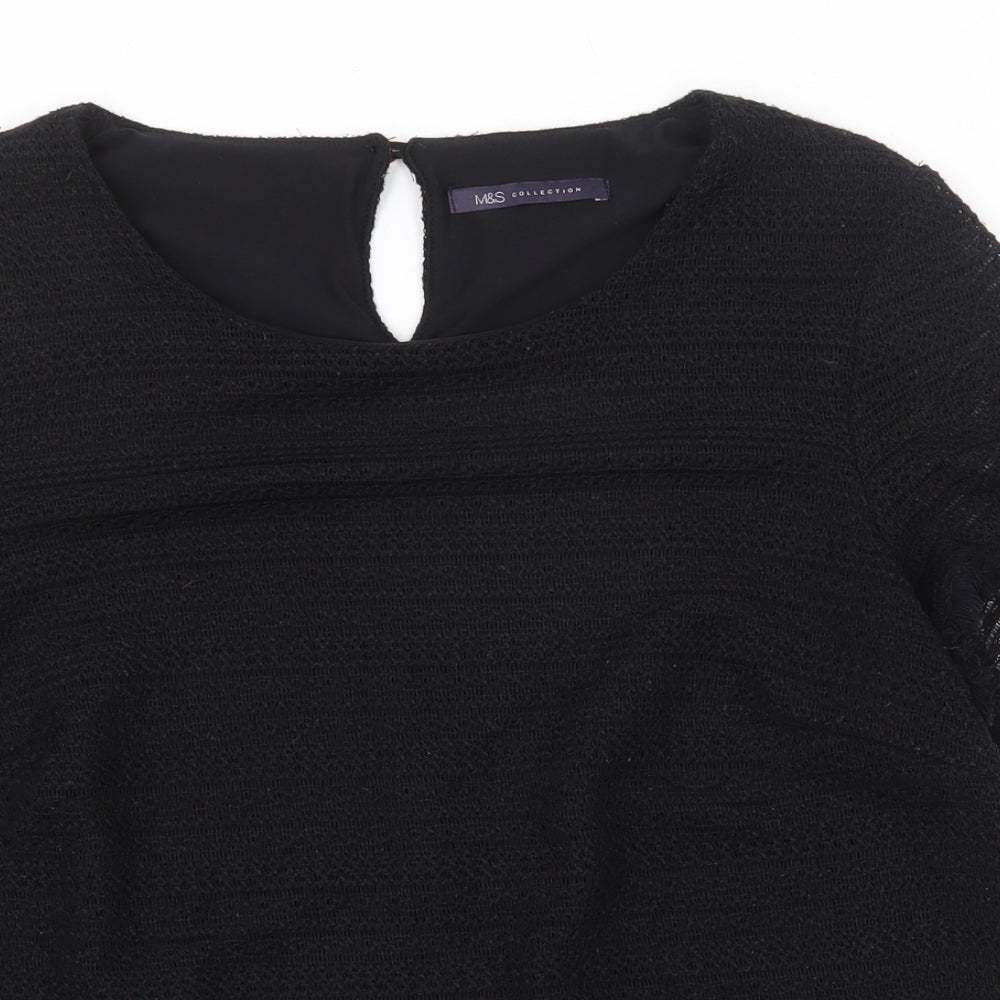 Marks and Spencer Womens Black Polyester Basic T-Shirt Size 12 Round Neck