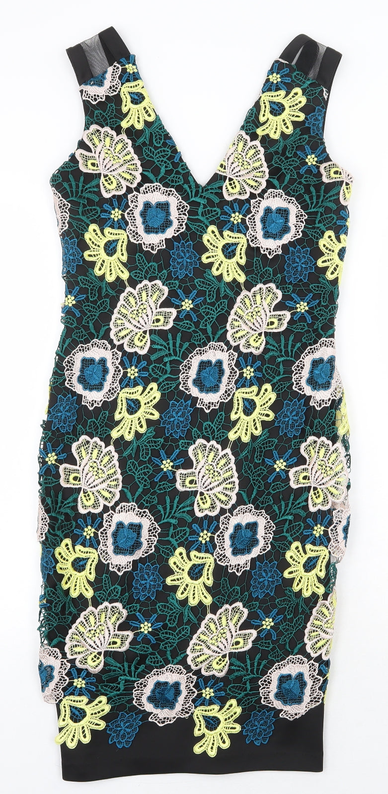 Julien Macdonald Womens Multicoloured Floral Polyester Sheath Size 8 V-Neck Zip