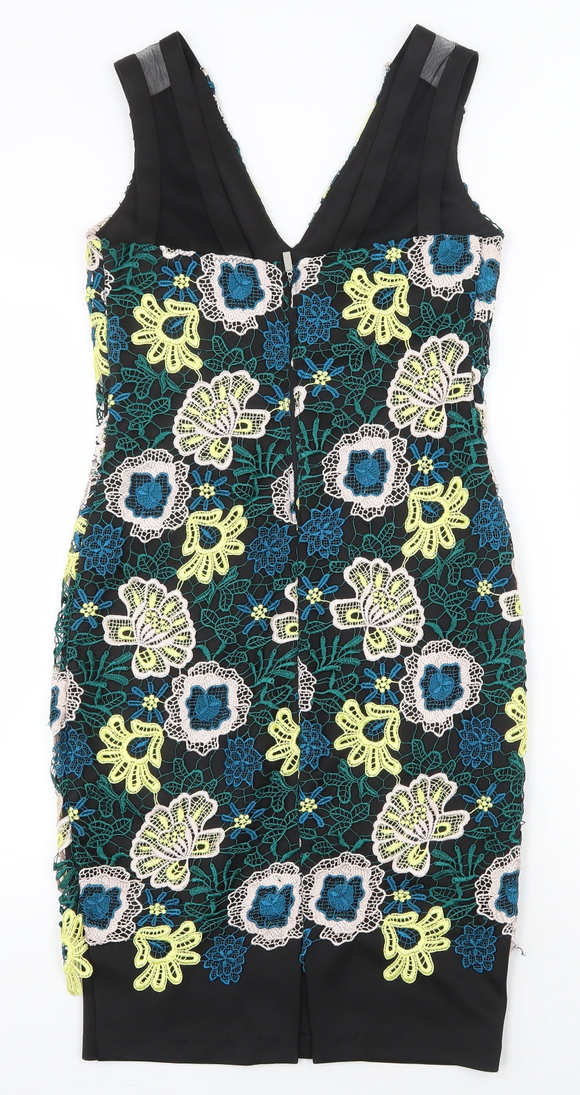 Julien Macdonald Womens Multicoloured Floral Polyester Sheath Size 8 V-Neck Zip