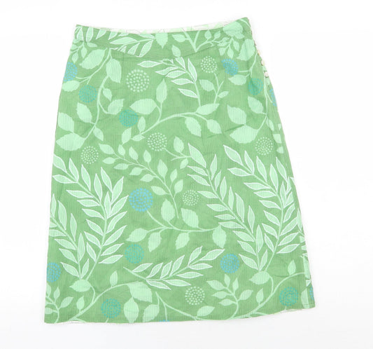 Preworn Womens Green Floral Polyester A-Line Skirt Size 28 in Button