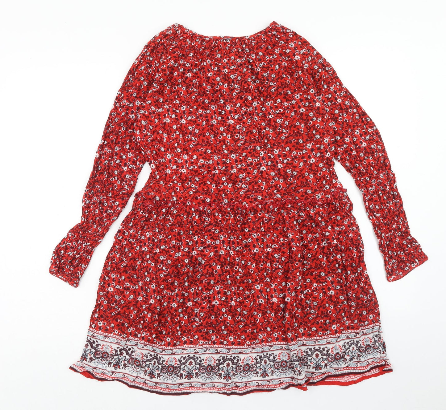 Voulez-Vous Womens Red Floral Viscose A-Line Size 10 Boat Neck Tie