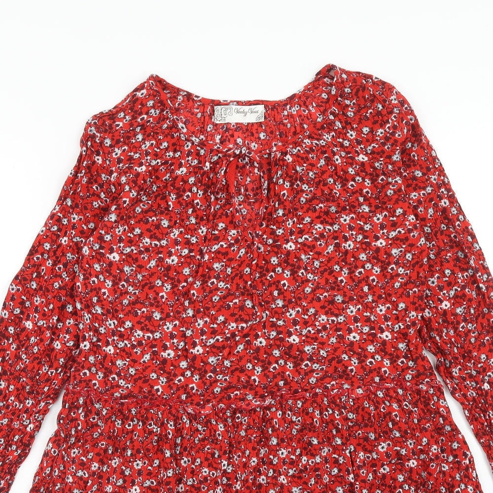 Voulez-Vous Womens Red Floral Viscose A-Line Size 10 Boat Neck Tie