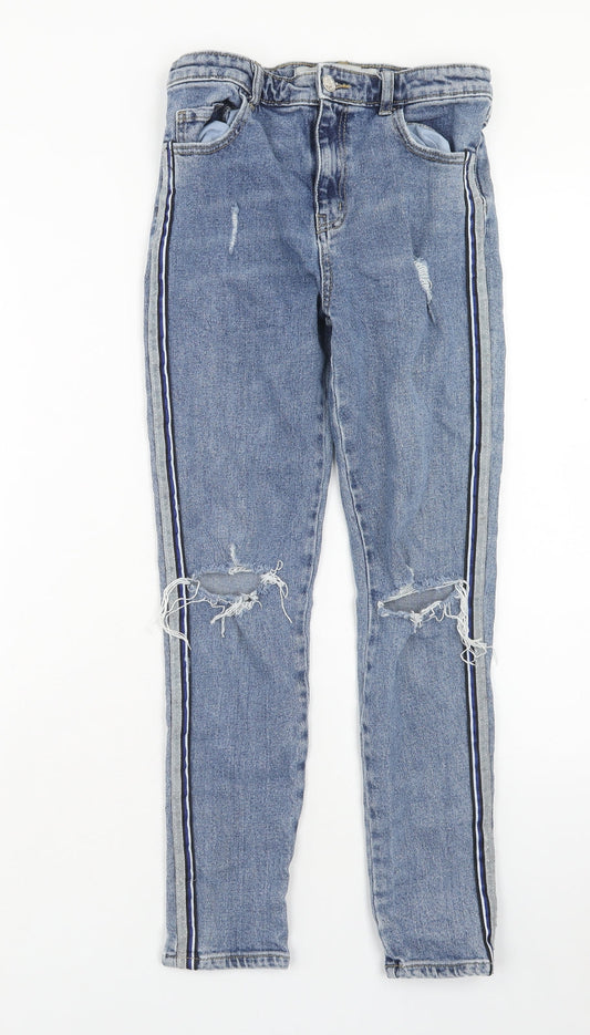 Denim & Co. Girls Blue Cotton Skinny Jeans Size 12-13 Years Regular Zip - Distressed