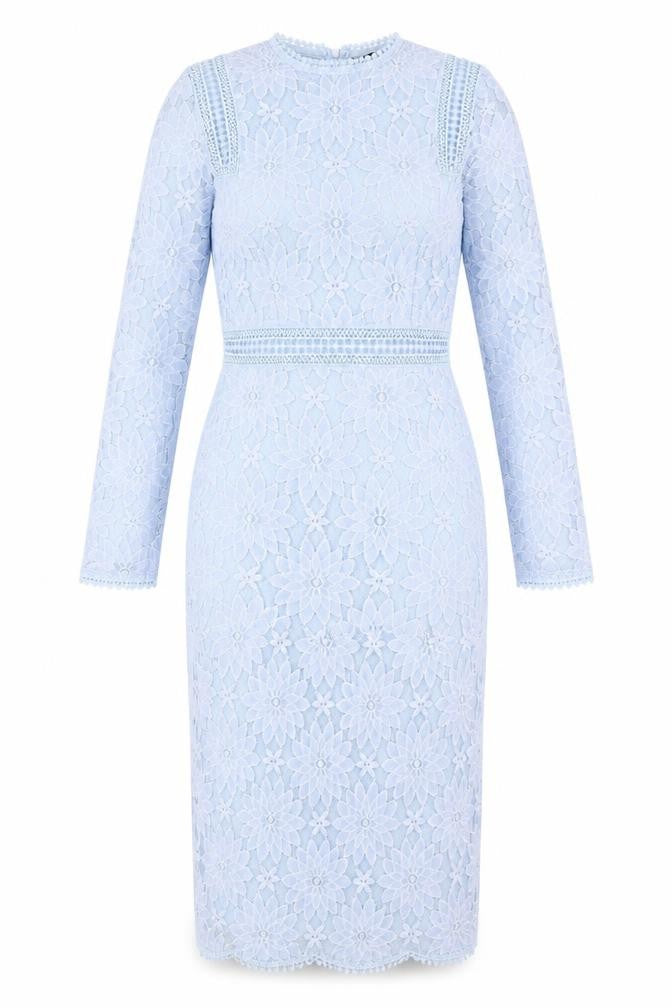 PRETTYLITTLETHING Womens Blue Polyamide Pencil Dress Size 6 Round Neck Zip