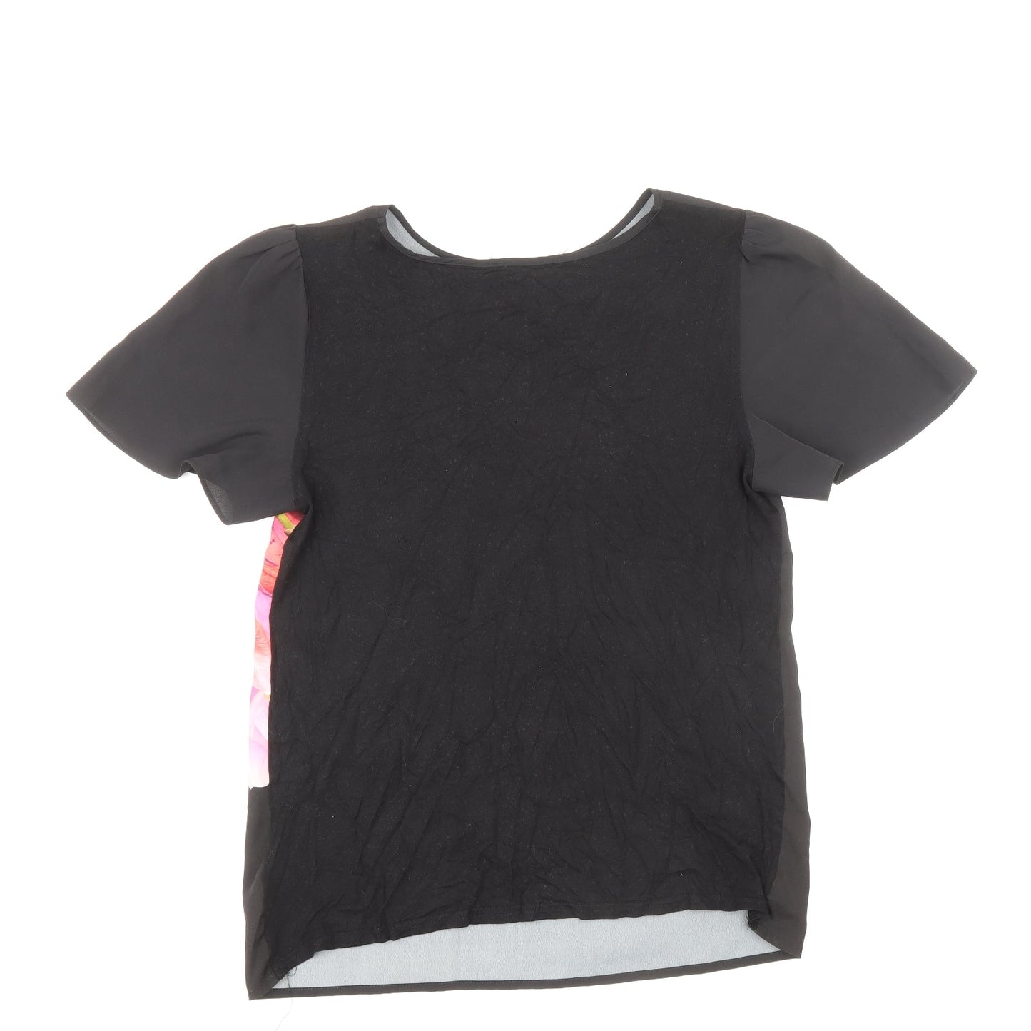 Oasis Womens Black Polyester Basic T-Shirt Size S Round Neck - Flower