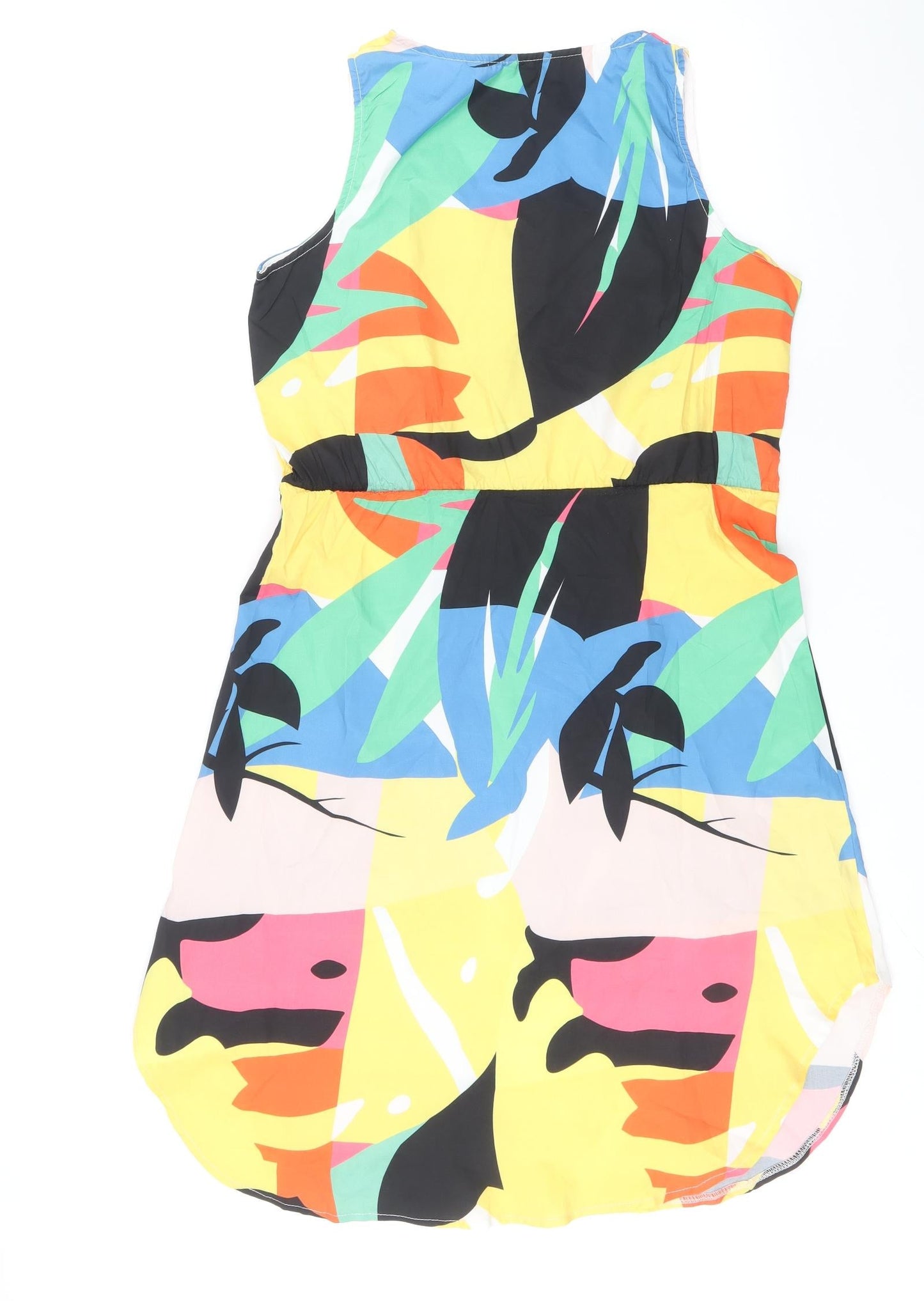 Preworn Womens Multicoloured Geometric Polyester Shift Size S Scoop Neck Pullover