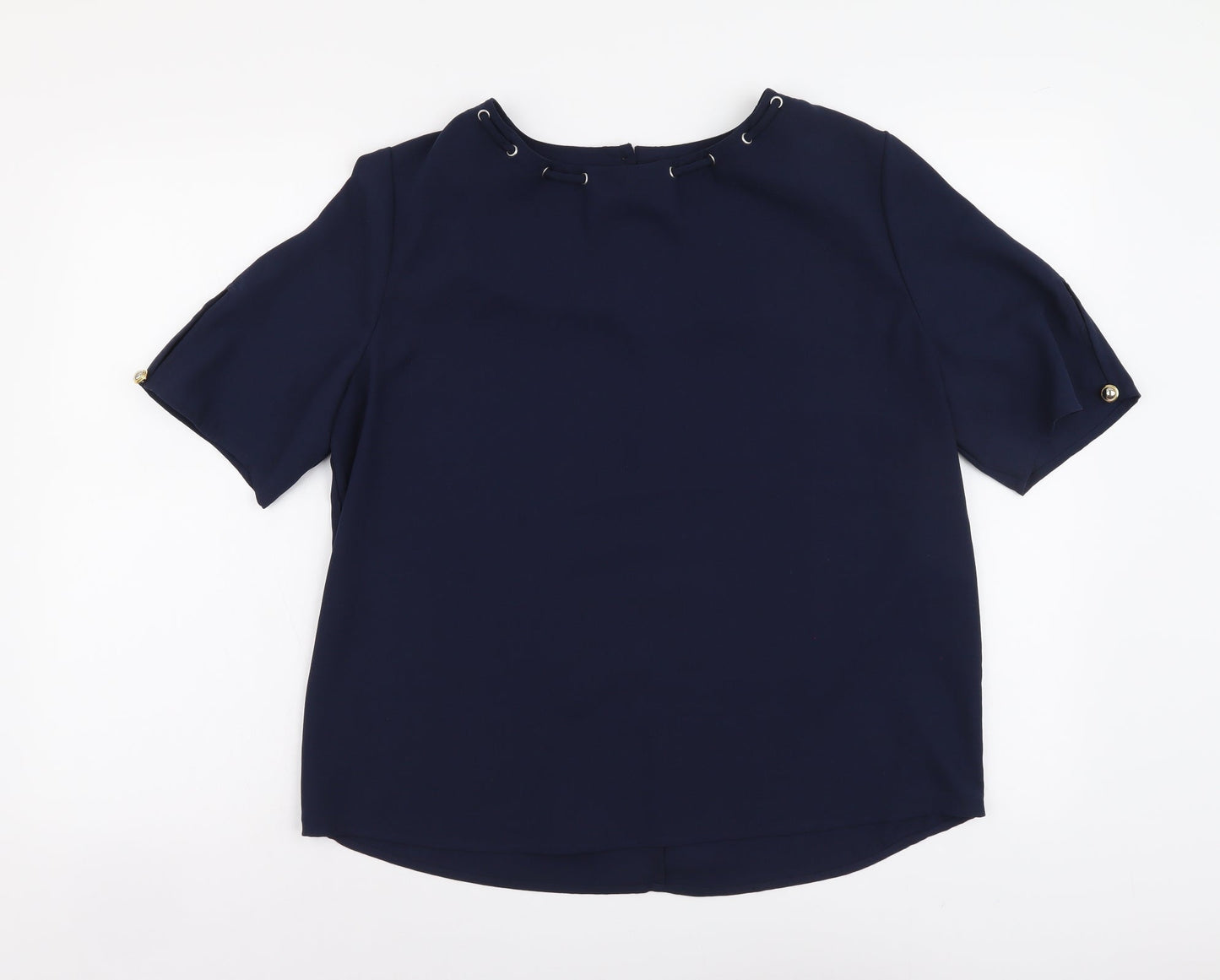 Marks and Spencer Womens Blue Polyester Basic Blouse Size 12 Round Neck