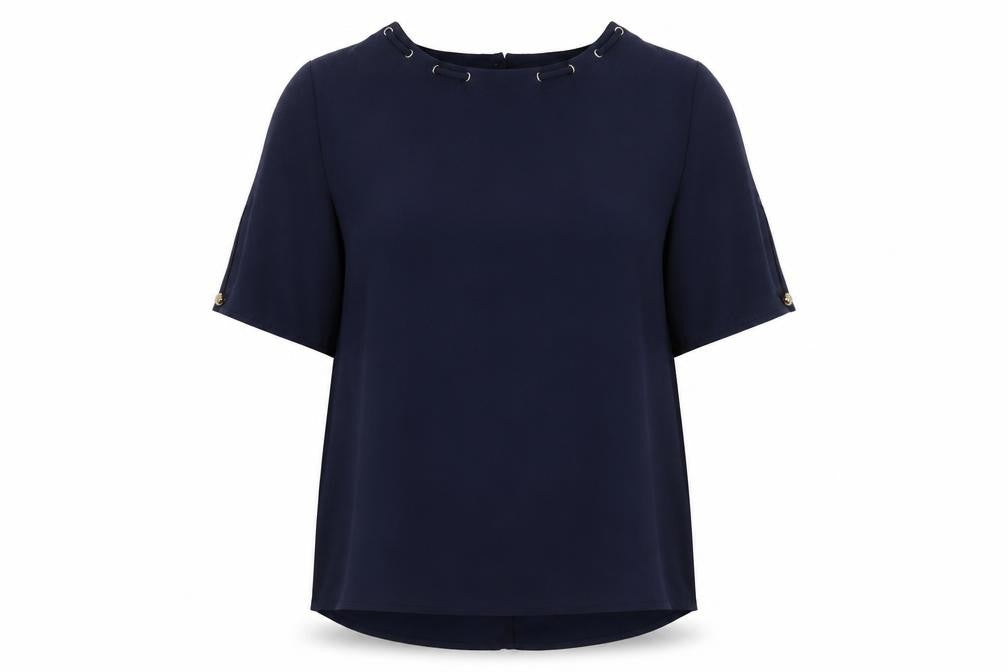 Marks and Spencer Womens Blue Polyester Basic Blouse Size 12 Round Neck
