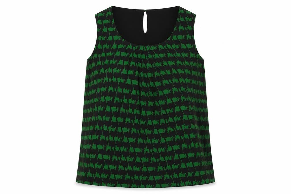 Marks and Spencer Womens Green Geometric Polyester Basic Blouse Size 12 Scoop Neck