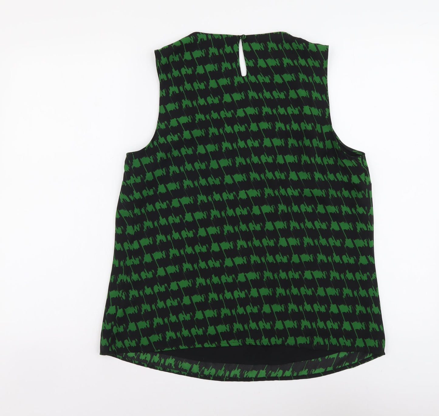 Marks and Spencer Womens Green Geometric Polyester Basic Blouse Size 12 Scoop Neck