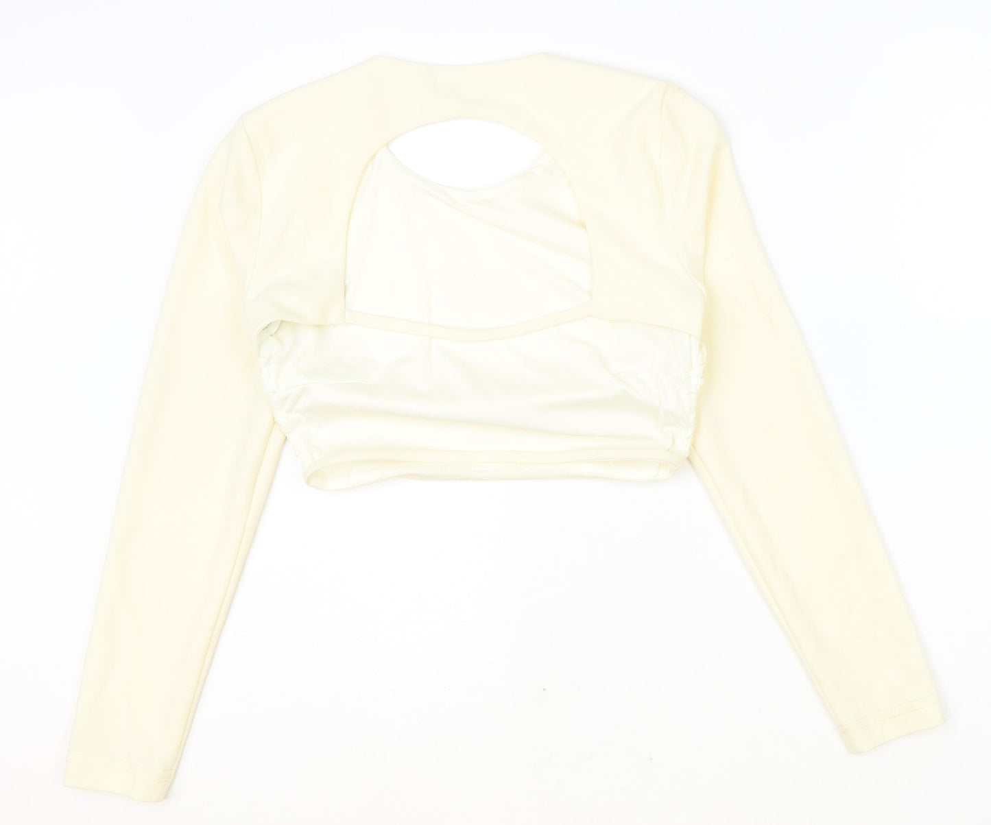 Zara Womens Ivory Polyester Cropped Blouse Size M Scoop Neck