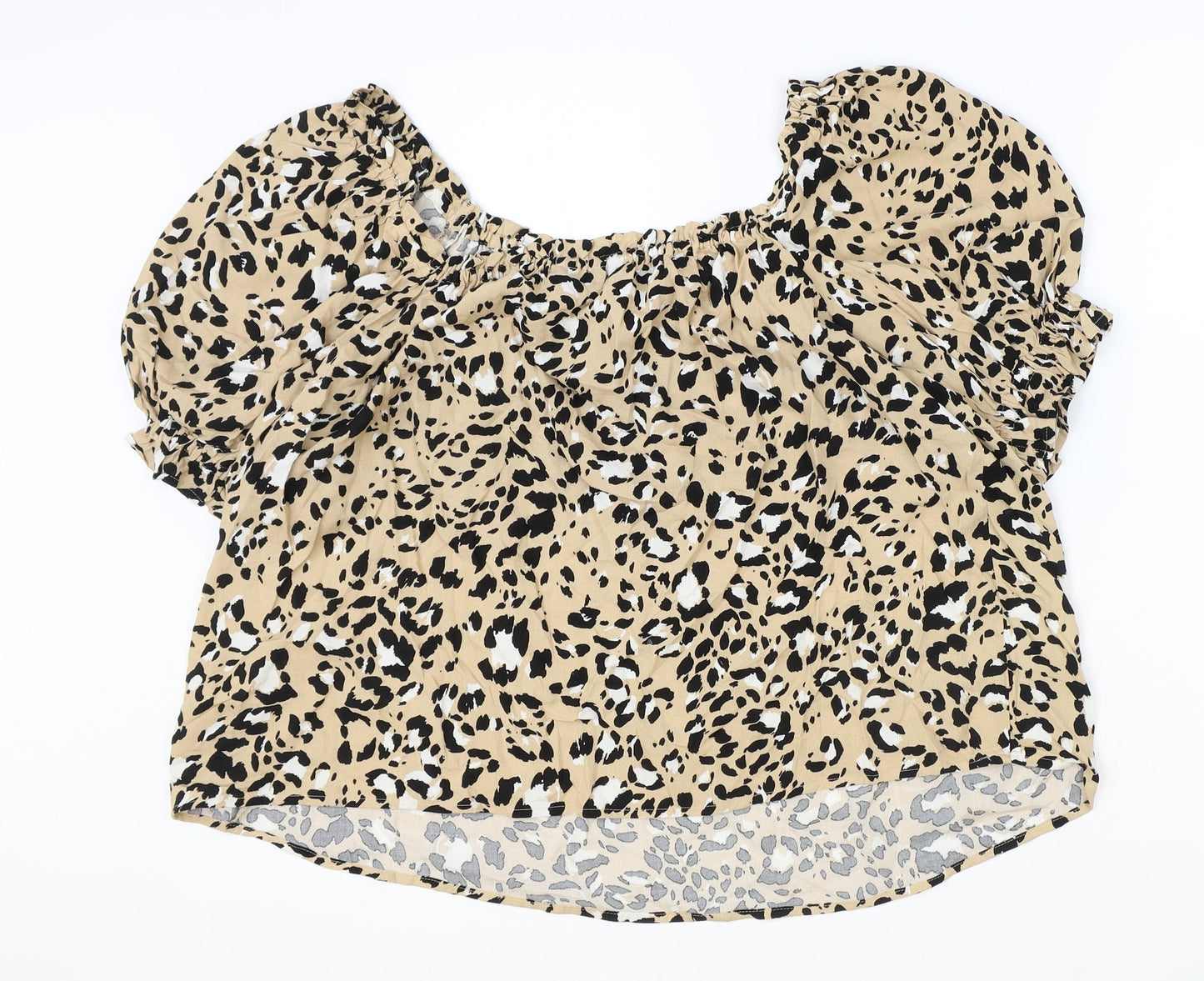 Marks and Spencer Womens Brown Animal Print Viscose Basic Blouse Size 14 Square Neck - Leopard Print