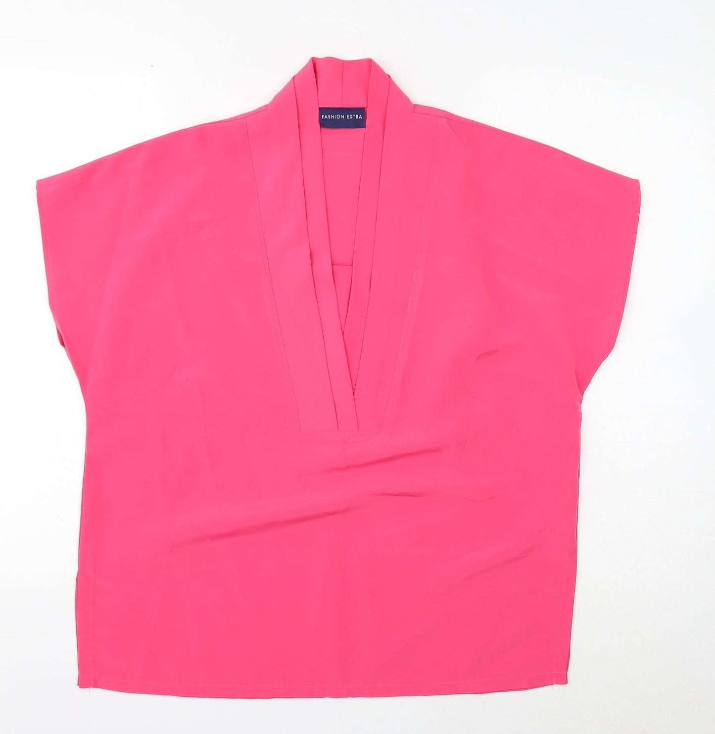 FASHION EXTRA Womens Pink Polyester Basic Blouse Size 14 V-Neck
