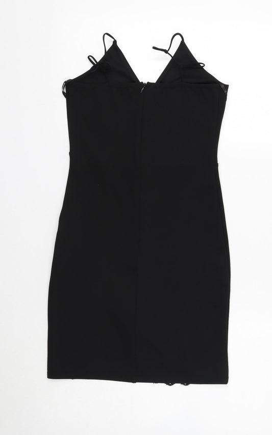 Missguided Womens Black Polyester Mini Size 8 V-Neck Zip - Lace Detail
