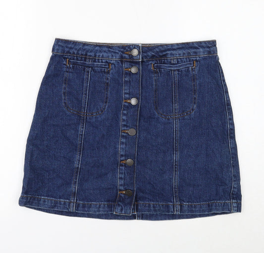 Topshop Womens Blue Cotton Mini Skirt Size 28 in Button
