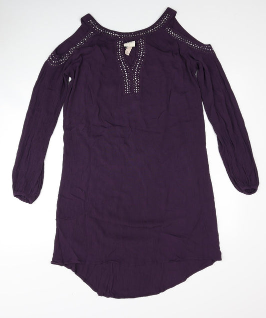 Knox Rose Womens Purple Ramie Shift Size S Boat Neck Pullover - Cold Shoulder