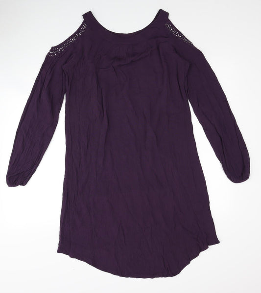 Knox Rose Womens Purple Ramie Shift Size S Boat Neck Pullover - Cold Shoulder