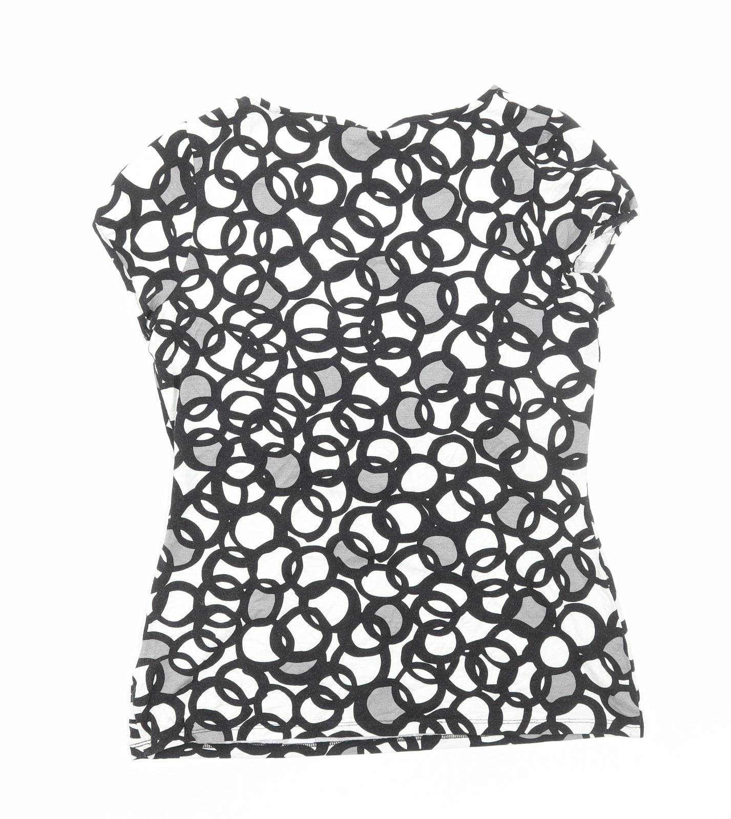 Preworn Womens Black Geometric Viscose Basic T-Shirt Size M Scoop Neck