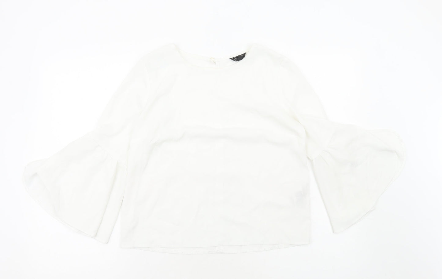 Topshop Womens White Polyester Basic Blouse Size 8 Boat Neck - Flute Sleeve
