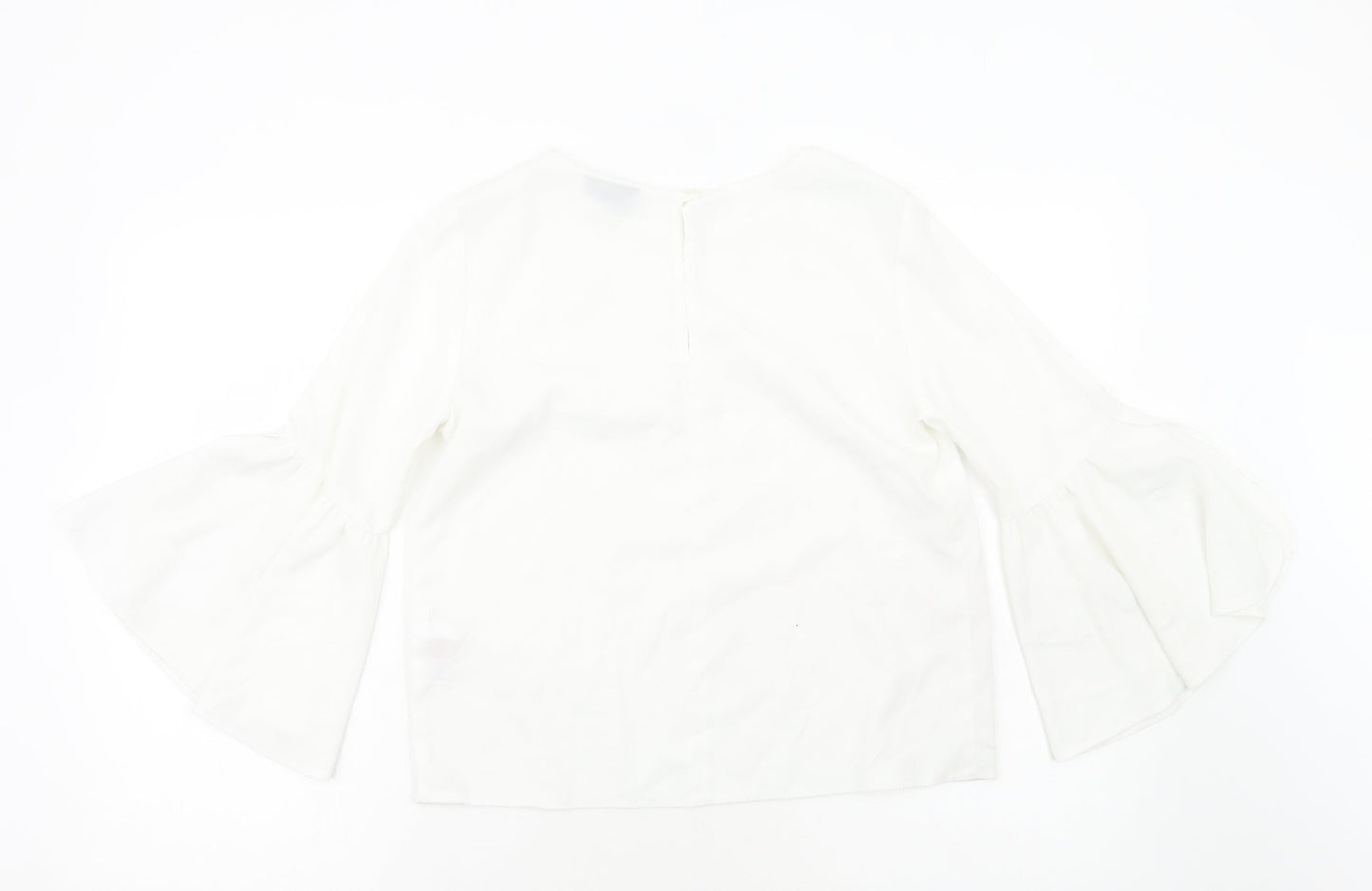 Topshop Womens White Polyester Basic Blouse Size 8 Boat Neck - Flute Sleeve