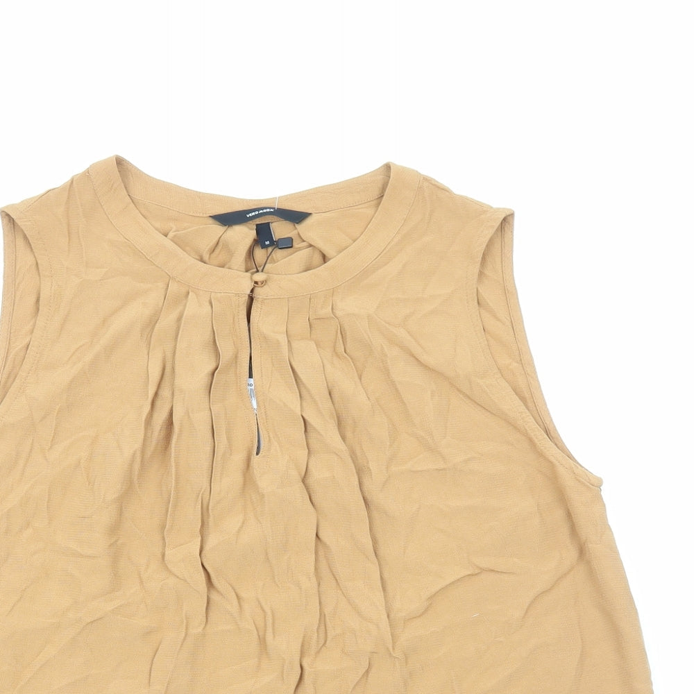 VERO MODA Womens Brown Polyester Basic Tank Size M Scoop Neck