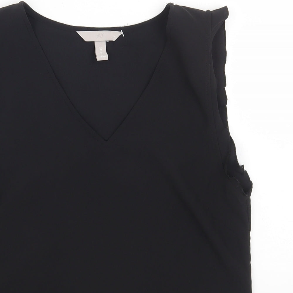 H&M Womens Black Polyester Basic Blouse Size 6 V-Neck