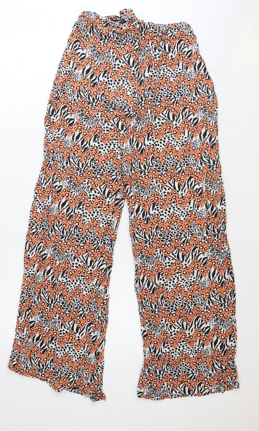 DED LONDON Womens Orange Animal Print Viscose Trousers Size 10 Regular Zip - Leopard Zebra Pattern