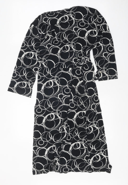 Toxic Womens Black Geometric Polyester Sheath Size 14 V-Neck Tie
