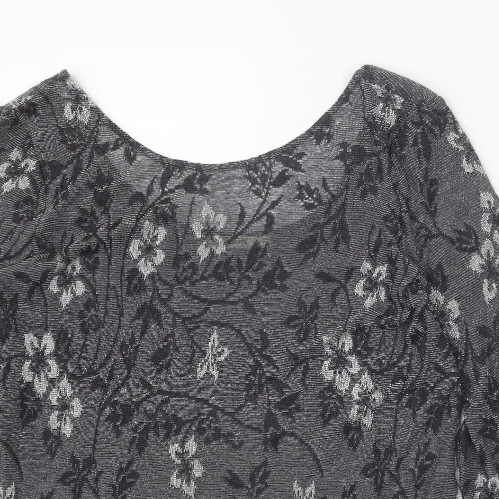 Oasis Womens Grey Floral Acrylic Basic T-Shirt Size M Round Neck