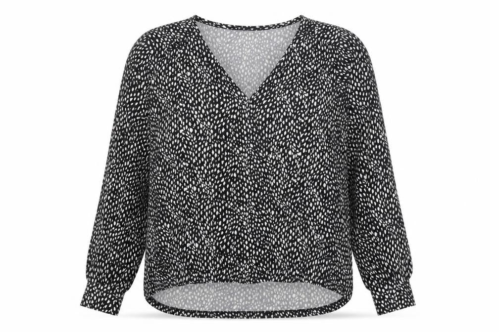 Oasis Womens Black Geometric Polyester Basic Blouse Size S V-Neck