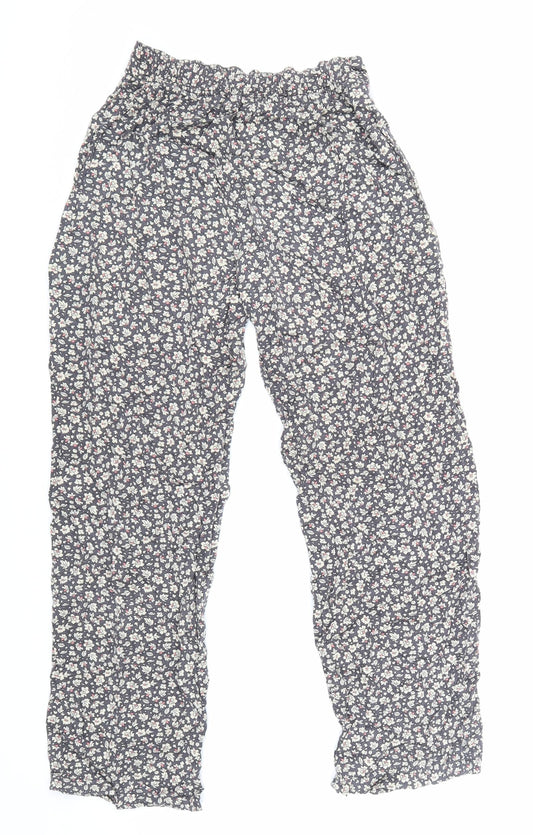 Preworn Womens Grey Floral Viscose Trousers Size 2XS L24 in Regular
