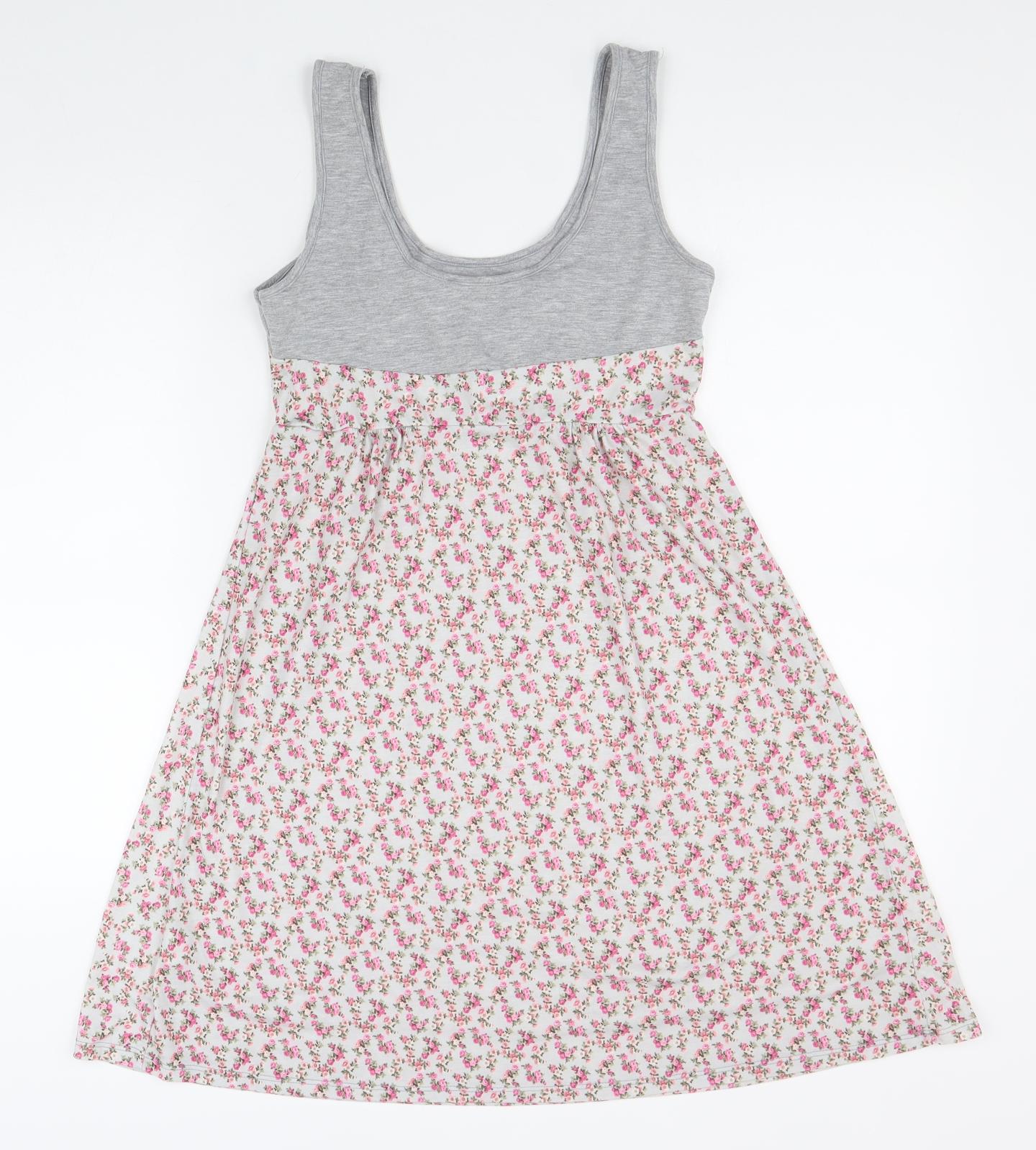Atmosphere Womens Grey Floral Viscose Skater Dress Size 10 Scoop Neck Pullover
