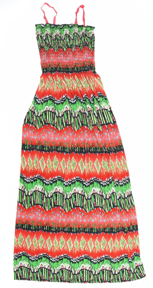 Stacy B Womens Multicoloured Geometric Polyester Maxi Size S Square Neck Pullover