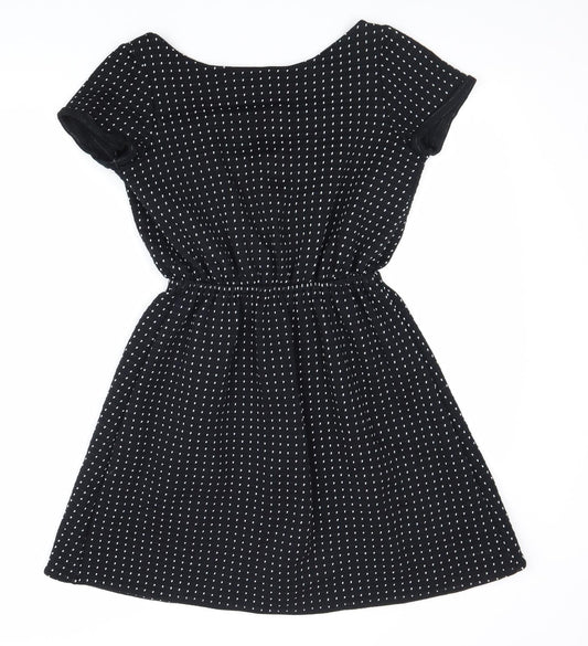 Bowes Threads Womens Black Geometric 100% Cotton Fit & Flare Size XS Scoop Neck Pullover
