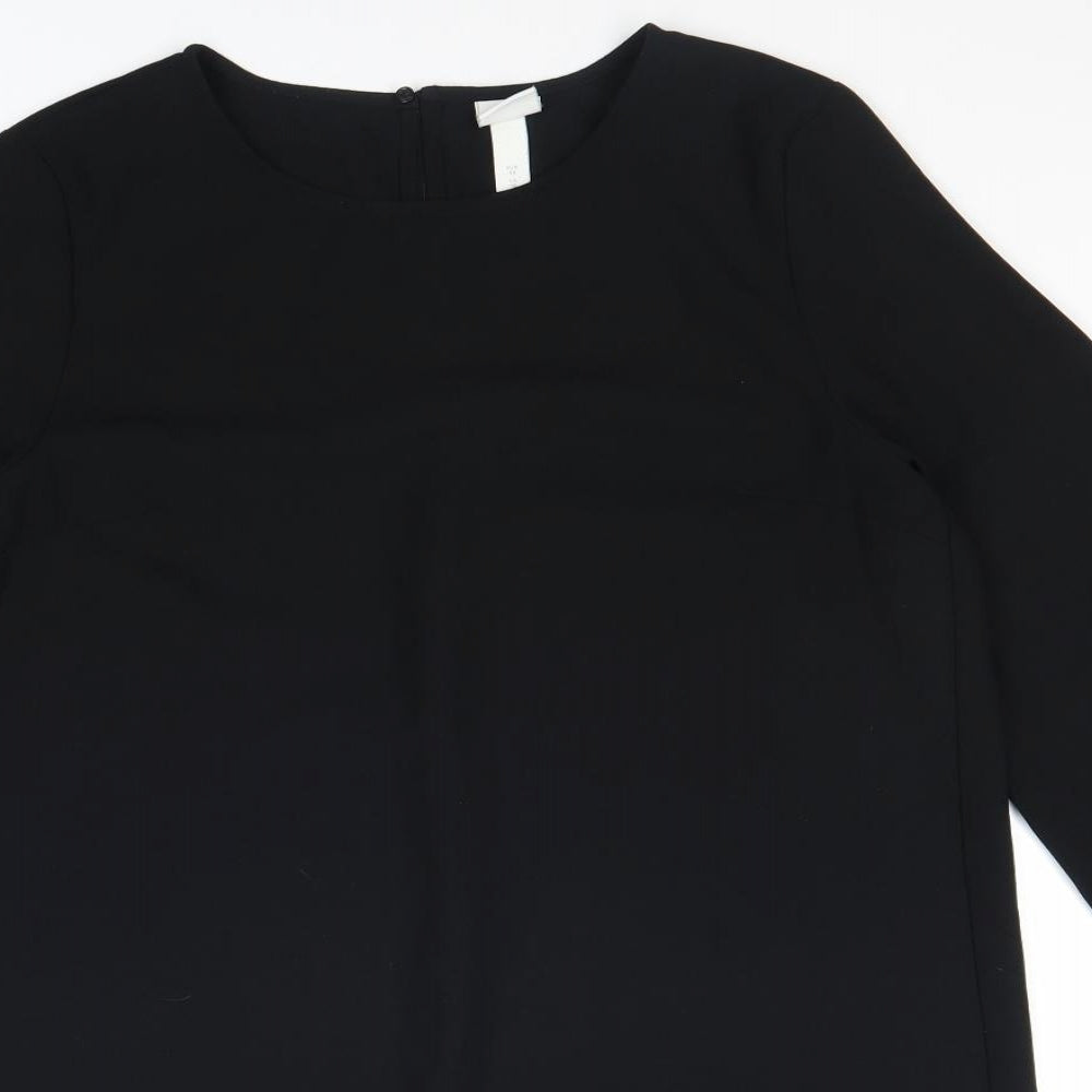 H&M Womens Black Polyester Shift Size 10 Boat Neck Pullover