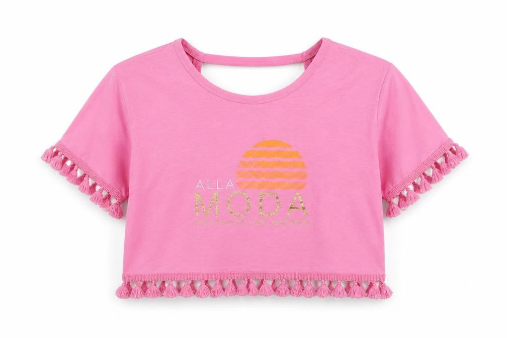 River Island Womens Pink Cotton Cropped T-Shirt Size 8 Round Neck - Alla Moda