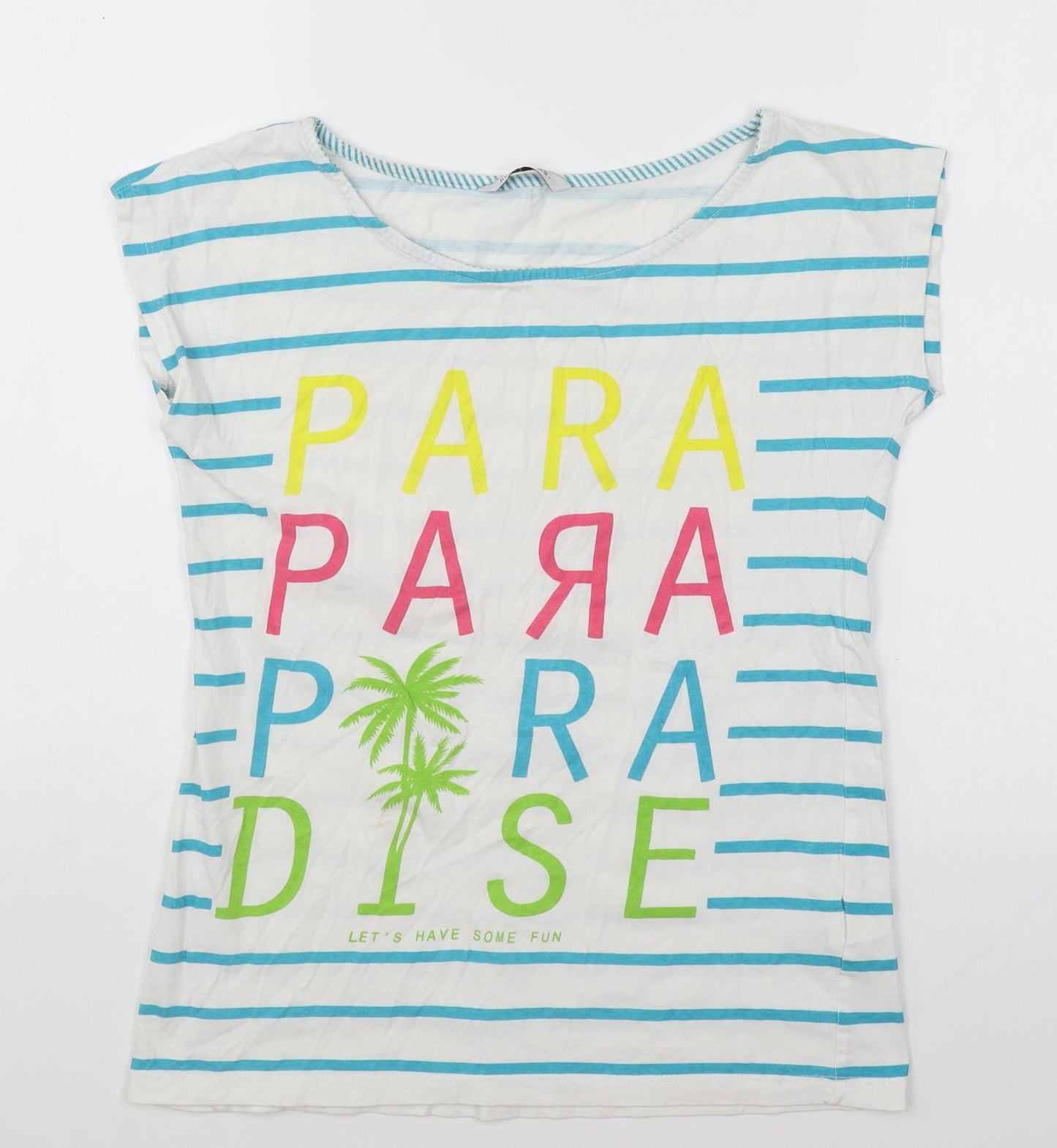 House Womens White Striped Cotton Basic T-Shirt Size XS Round Neck - Paradise