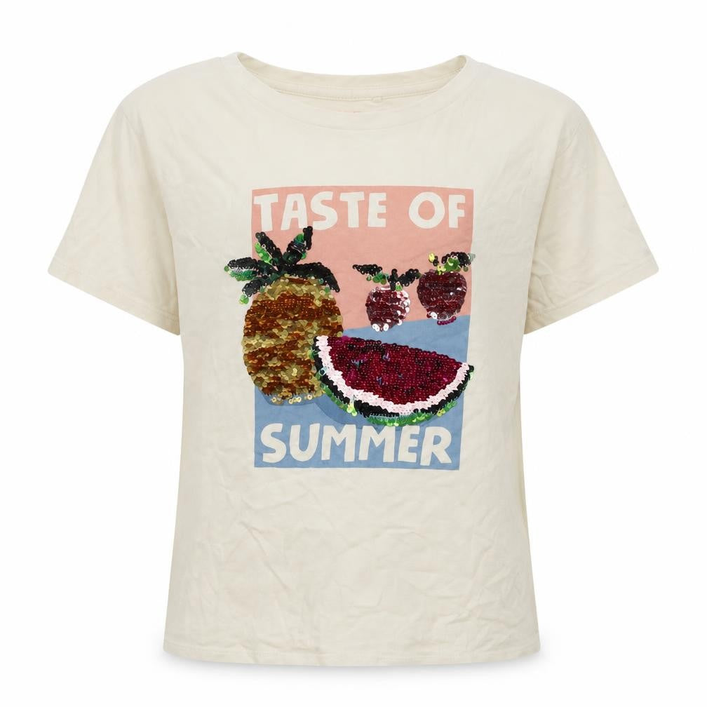 NEXT Girls Beige Cotton Basic T-Shirt Size 7 Years Round Neck Pullover - Taste of Summer