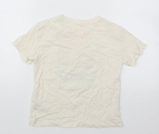 NEXT Girls Beige Cotton Basic T-Shirt Size 7 Years Round Neck Pullover - Taste of Summer