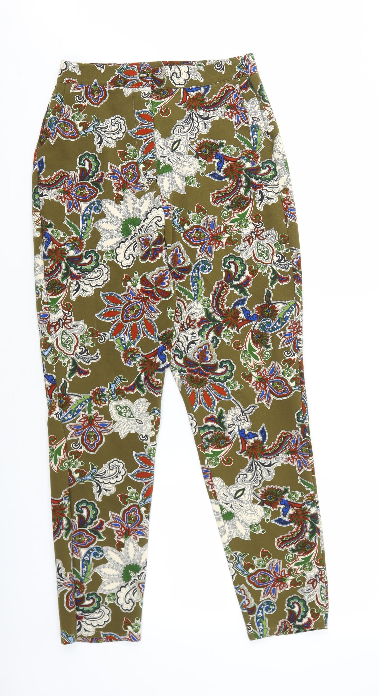 Love Womens Green Geometric Polyester Trousers Size L L26 in Regular Zip